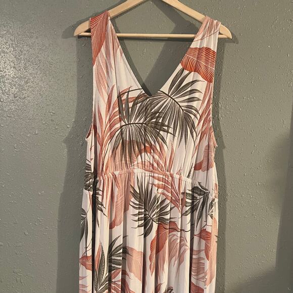 Tahari Women's 2x V Neck Maxi Dress Tropical Rust & Olive Green White Background - Picture 2 of 9